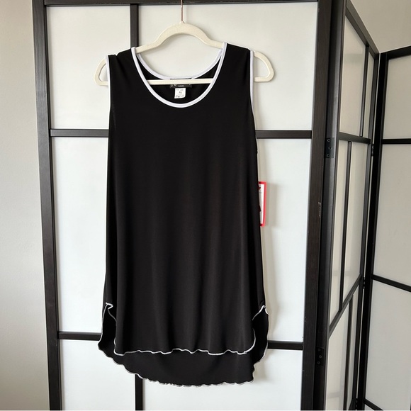 [L/XL] Vintage NWT Black Tank Summer Mini Dress With White Ruffle Edges Women’s - Picture 2 of 9
